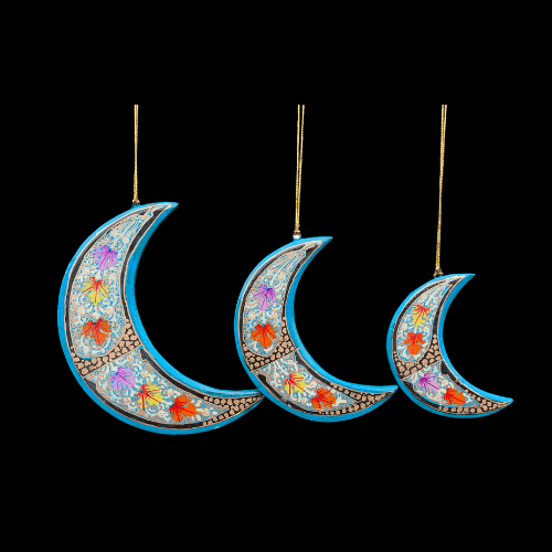 Assorted Handcrafted Wood Hanging MOON - SET OF 3